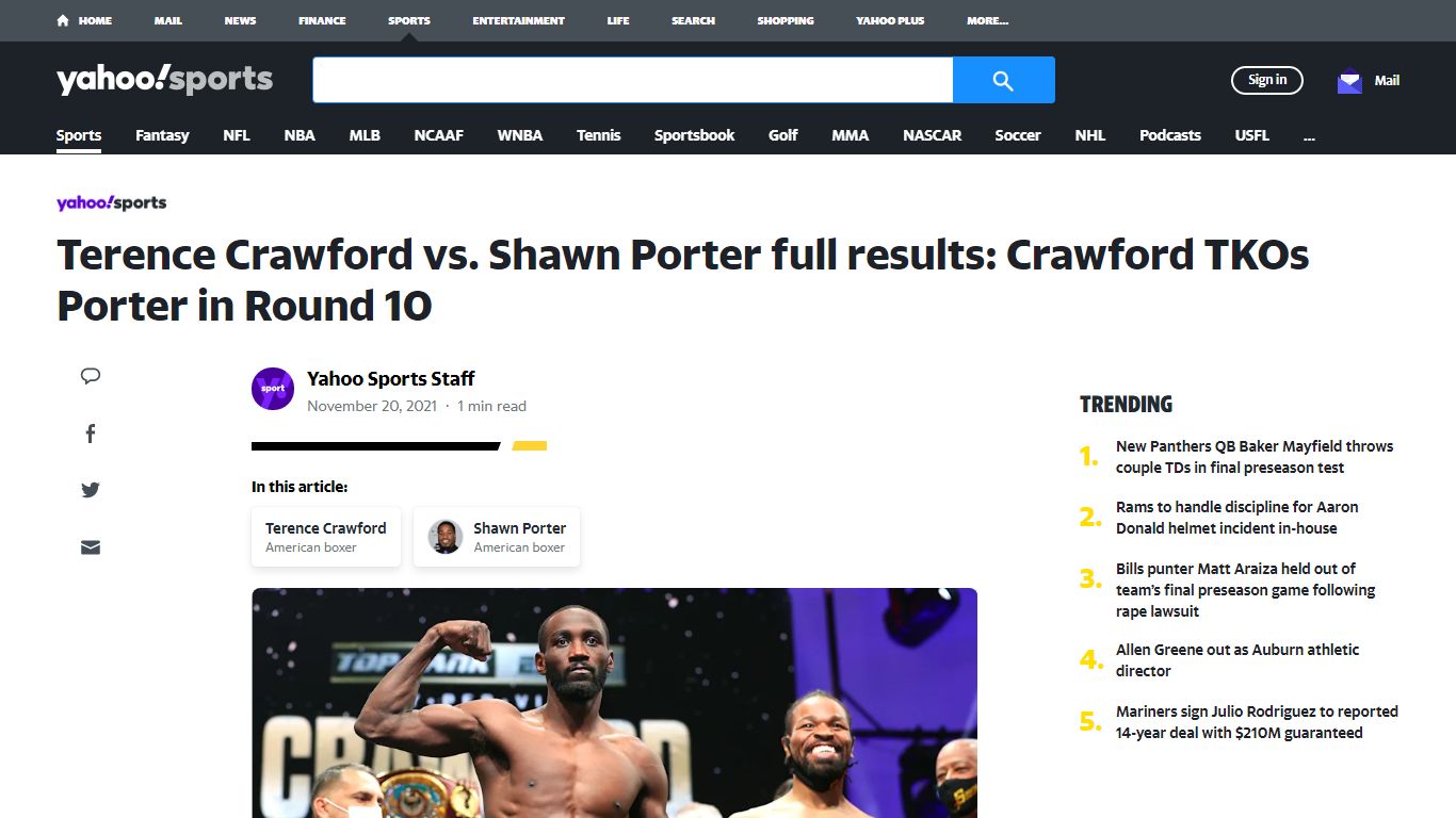 Crawford-Porter results: Terence Crawford TKOs Shawn Porter - Yahoo!