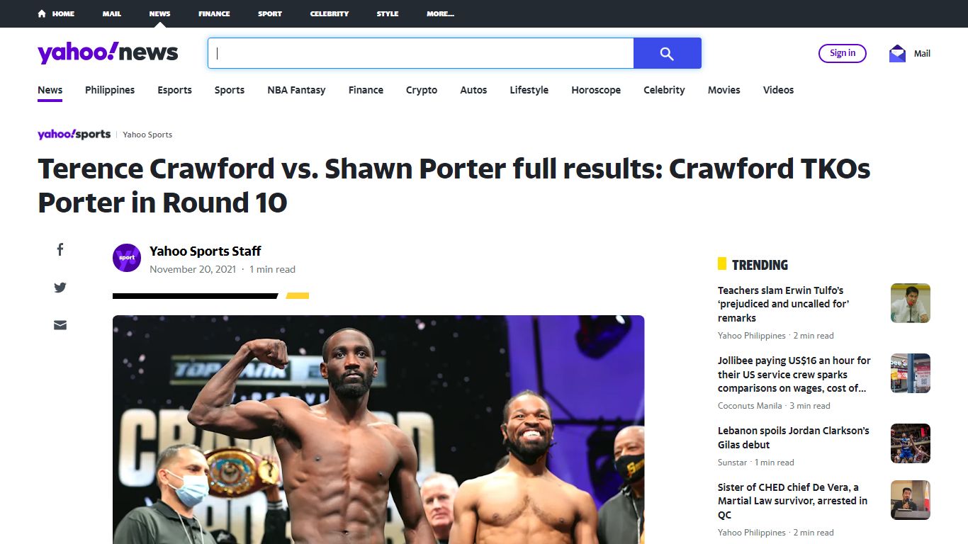 Crawford-Porter results: Terence Crawford TKOs Shawn Porter - Yahoo!